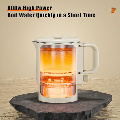 Kawu Collapsible Electric Kettle, 0.9 Qt Portable Hot Water Kettle, 600W | Travel Water Boiler with Stainless Steel Inner, 2 Heating Modes, Small Electric Tea Kettle for Camping Home Office