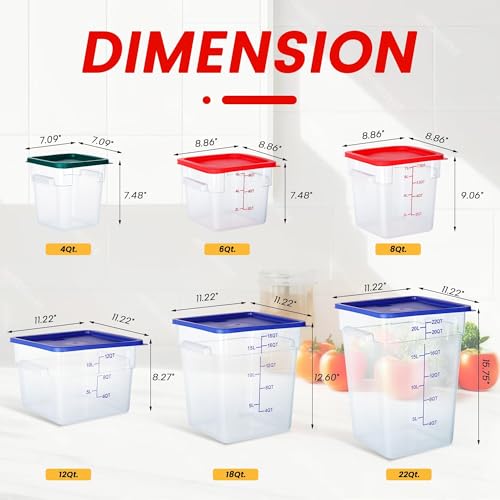 4 Pack Clear Food Storage Containers with Lids and Handles Polycarbonate Square Commercial Food Containers, NSF (8Qt) - color: 8Qt