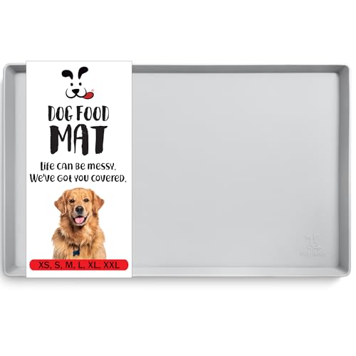 DogBuddy Dog Food Mat – Waterproof Dog Bowl Mat for Food and Water, Silicone Pet Feeding Mats for Floors, Non-Slip Placemat with High Edges for Dogs Bowls, Puppy Essentials (XL: 28" x 18", Mist) - color: Mist, size: 28"L x 18"W