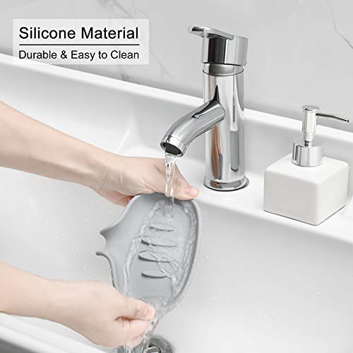 SUBEKYU Silicone Soap Dish for Bathroom,Bar Soap Holder for Shower with Draining Tray, Waterfall Soap Tray for Kitchen Sink, Set of 2 (2 * Gray) - color: 2 * Gray