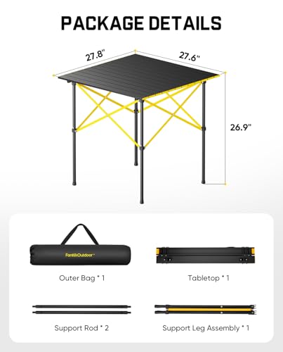 FanttikOutdoor Zeta V11 Pro Camping Table, Portable Folding Roll Up Table with Lightweight Aluminum Top & Carry Bag for Camping, BBQ, Tailgating Party, Picnic, Backyard, Large - size: 27.8" x 27.6" x 26.9"