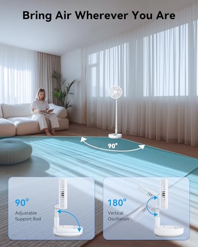 Portable Oscillating Travel Fan, 10400mAh Battery Operated Rechargeable USB Floor Table Desk Fan with Remote, 4 Speed Settings Pedestal Fan for Home Bedroom Office Camping, White,8" - color: White-10400mAh