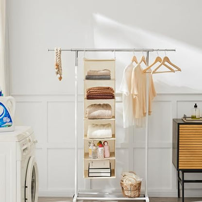 MAX Houser 6 Tier Shelf Hanging Closet Organizer, Closet Hanging Shelf with 2 Sturdy Hooks for Storage,2 Pack, Foldable (Yellow) - color: Beige-2
