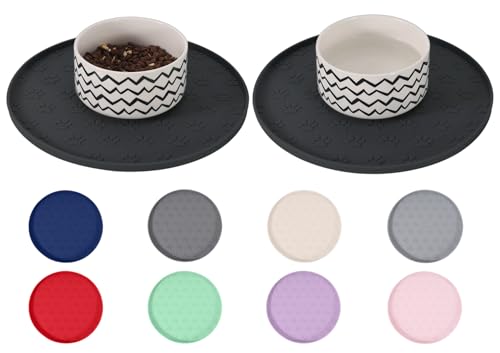 Comtim Waterproof Dog Food Mat - 2 Pack Silicone Pet Food Mat Dog Food Bowl Mats Cat Water Mats Eating Tray, Non-Slip Pet Placemat with Lip for Messy Drinkers to Protect Floor, Black 11"×11" - color: Black