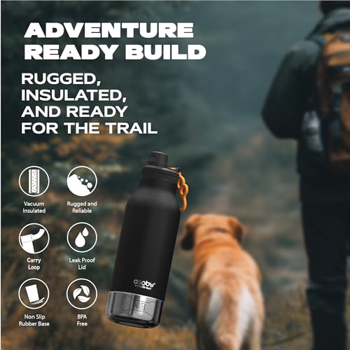 asobu Dog Barky Bottle – Insulated Stainless Steel Water Bottle with 2 Removable Dog Bowls for Food, Treats & Water – Pet-Friendly Travel Bottle for Hiking, Road Trips & Outdoor Adventures - color: Black