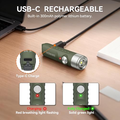 500LM EDC Keyhain Flashlight Rechargeable, Mini Pocket Flash Light | 5-Lighting Mode, Magnetic Tail, Durable D-ring Clip,USB-C Charge, IP66, Portable LED Lighting for Emergency, Camping, 2 Pack - color: Green-2pcs