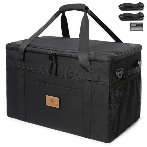 Tactical Camping Storage Bag Utility Tote Bag Camping Kitchen Organizer with Axe Holder & Shoulder Strap - color: Black, size: X-Large (57L)