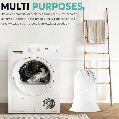 2 Pack - Cotton Laundry Bag, Heavy Duty Large Laundry Bags 24 x 36 inch Drawstring Travel Organizer Bag Fit Hamper Basket Camp (WHITE, Pack of 2) - color: WHITE, size: Pack of 2