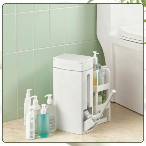 Bathroom Trash Can with Toilet,Slim Bathroom Trash Can,Toilet Brush and Holder Set,4.5 Liter / 1.2 Gallon Press Type Odor Proof rv Trash can,for Bathrooms, RVs, Small Spaces