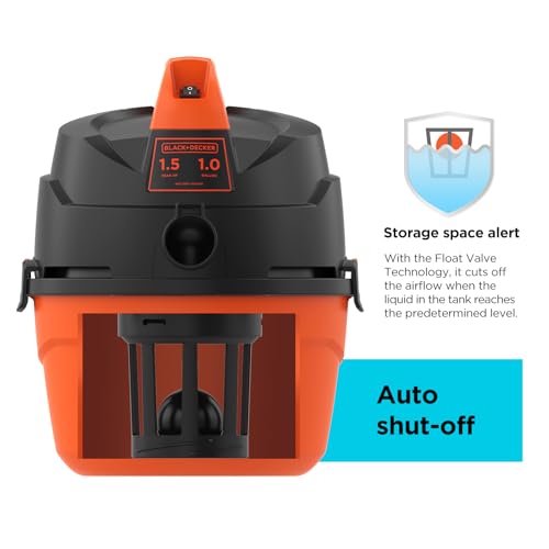 BLACK+DECKER Shop Vacuum Wet and Dry, Small Shop Vac with Accessories, 1 Gallon 1.5 Peak HP, Wall Mount Mini Vacuum for Garage, Home and Pet, 60CFM (BDXV18101P-1H) - size: 1 Gallon