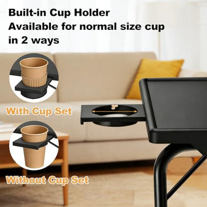 Adjustable TV Tray Table - 6 Height & 3 Tilt Angle Adjustments | Multifunctional Foldable Tray Table with Removeable Cup Holder for Eating or Working on Couch, Bed & Office