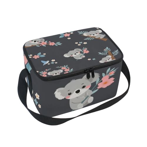 FORMRS Cute Koala Insulated Lunch Box Black Lunch Bag Portable Tote Bag Cooler Bag for Outdoor Travel Picnic School Office - color: Cute Koala
