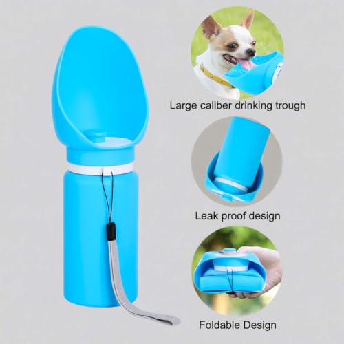 Portable Collapsible Dog Water Bottle - 550ml, Large Wide-Mouth Drinking Bowl, Ideal for Small and Large Dogs on Walks and Outdoor Activities (Blue) - color: Blue