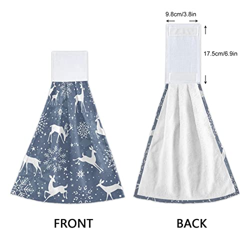 Vnurnrn Hand Towels for Kitchen 2 Pcs Hanging Kitchen Towels Set，Soft Absorbent Tea Bar Dish Cloths Bath Towel for Bathroom Laundry Room (Snowflake and Reindeer) - color: Snowflake and Reindeer