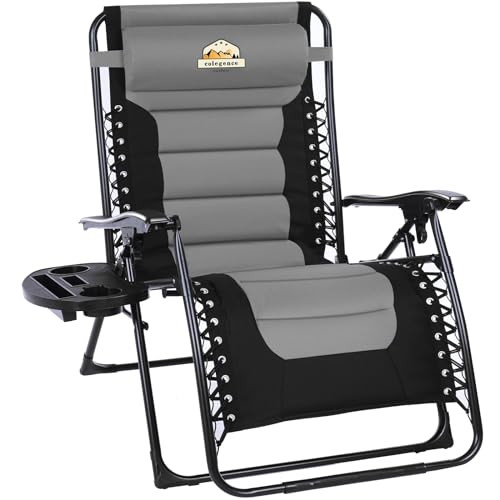 Colegence Oversized Padded Zero Gravity Lounge Chair, Foldable Patio Anti Gravity Reclining Chairs Folding Lawn Recliner with Cup Holder for Yard, Camping, Outdoor, Support 350 LBS, Black - color: Black, style: 1-Pack