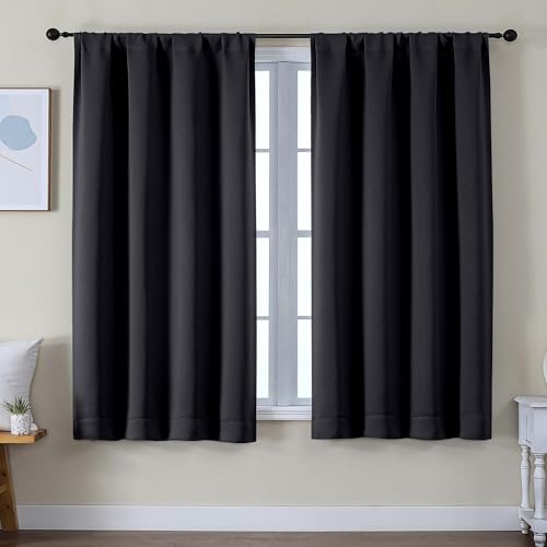 Simplebrand Ava Black Blackout Curtains for Bedroom 63 Inch Length 2 Panels Set, Solid Thermal Insulated Privacy Living Room Window Treatment Curtains Blackout Drapes, W50 x L63 Inch - color: Black, size: 50"W x 63"L (Pack of 2)