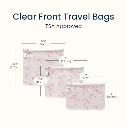 Tiny Twinkle Diaper Bag Organizing Pouches|3 Pack Mess-Proof Clear Front Travel Organizer Bags&TSA Approved Toiletry Bag Set for Baby and Mom Essentials - color: Bows