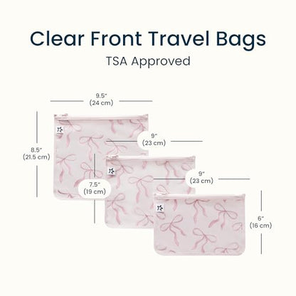 Tiny Twinkle Diaper Bag Organizing Pouches|3 Pack Mess-Proof Clear Front Travel Organizer Bags&TSA Approved Toiletry Bag Set for Baby and Mom Essentials - color: Bows