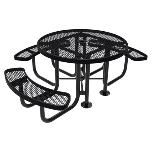 COATEDOUTDOORFURNITURE Heavy-Duty Portable Outdoor Picnic Table with Umbrella Hole, Expanded Metal Patio Dining Furniture Made in America (46" Round Top, Black) - color: Black, size: 46 In, Round 3-Seat, Expanded Steel