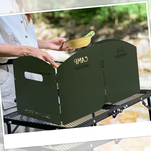 Camping Stove Windscreen 4 Plates Steel Camp Stove Windscreen Folding Outdoor Picnic Cooker Stove Wind Screen Windshield with Drawstring Bag for Camping, Hiking, Picnic, Backpacking, Cooking - color: Green