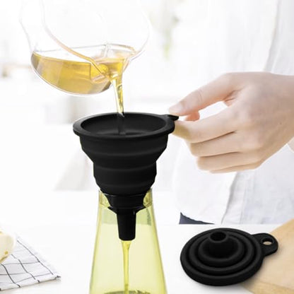 Kitchen Funnel Set 4 Pack, Small and Large, Kitchen Gadgets Accessories Foldable Silicone Collapsible Funnels for Filling Water Bottle Liquid Transfer Food Grade(Black) - color: Black