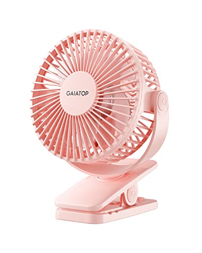 Gaiatop Portable Clip on Fan Battery Operated, Small Powerful 3 Speed Quiet 360° Rotate, USB Rechargeable Mini Personal Cooling Fan for Desk Table Home Office Stroller Camping Women Gifts Pink - color: pink