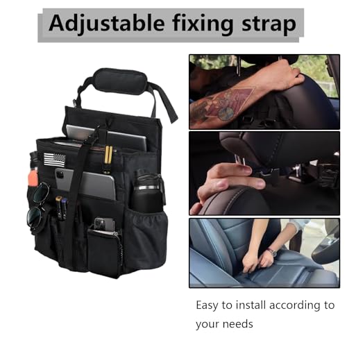 2 Pack Front & Seat back organizer with dedicated tablet and 17 IN laptop storage stabilizers external stabilizing side straps soft adjustable shoulder straps hardened buckle (Large Black) - color: Large Black