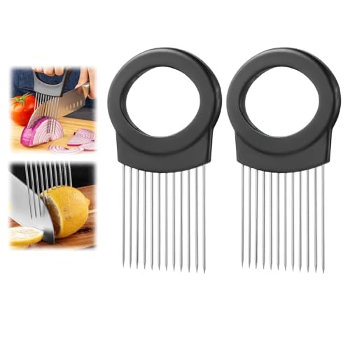 Stainless Steel Onion Slice Holder, Lemon Slicer Vegetable Cutter, Chopper Slicing Assistant Tool for Meat, Onion, Potato, Tomato Home Kitchen Tools (C-2 PCS) - color: C-2 PCS