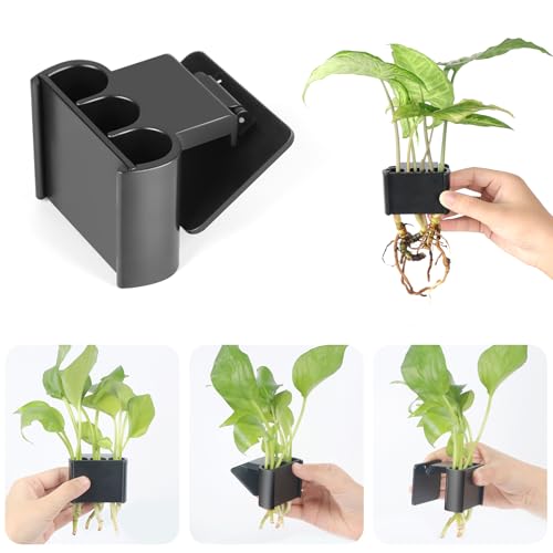 1 Pack Aquarium Plant Holder – 3 Holes Aquatic Plant Cups, Fish Tank Holder for Aquatic Plants, Ideal for Aquarium Tank Decoration(Black) - color: Black - 1 Pcs