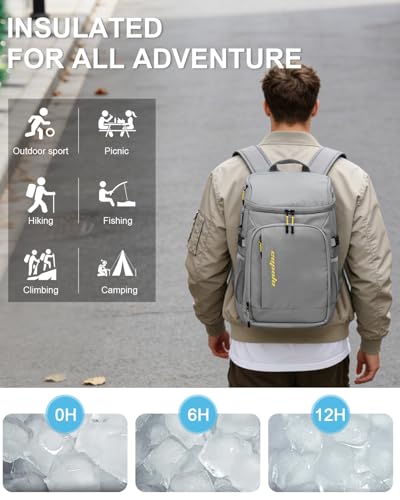 Capolo 36/45 Cans Cooler Backpack Insulated Waterproof for Women Men Lunch Backpack Coolers Leak Proof Soft Cooler Bags - color: Leather Gray With Yellow, size: 36 Cans