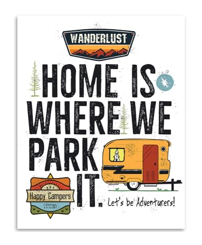 Home Is Where We Park It Camper 11x14 Unframed Print – Vintage Rustic Decor for RV, Camper & Van Life Communities – Boho Wanderlust Vibes for Camping Lovers, Overlanding & Retirees Hitting the Road - size: 14"L x 11"W