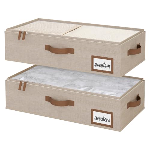 StorageWorks Under Bed Storage Containers with Handles and Label Holder, 2 Pack Ultra-thick Fabric Underbed Bins, Closet Organizer for Clothes, Blankets, Sweater - color: Taupe, size: 23.5"L x 12.5"W x 5"H