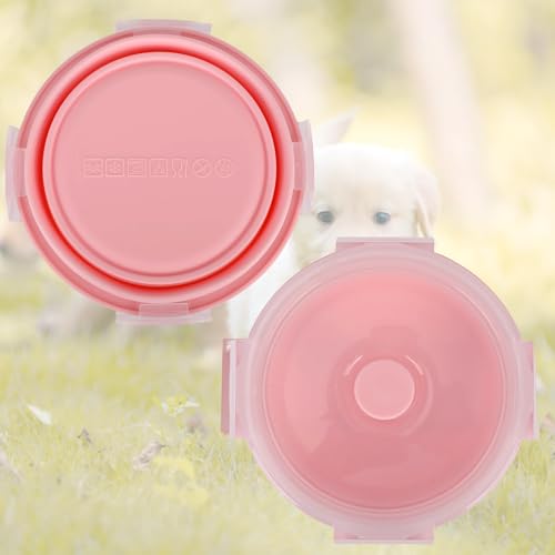 2pcs Collapsible Dog Bowls, Silicone Food & Water Travel Bowl with Lid Portable Expandable Pet Feeding & Drinking Cup/Saucer for Walking, Kennels, and Camping 350ml (Pink) - color: Pink