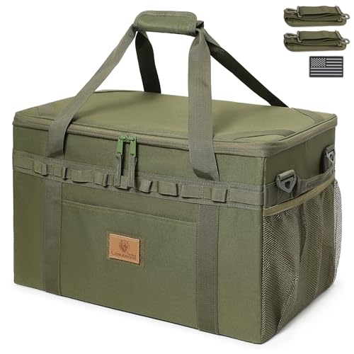 Tactical Camping Storage Bag Utility Tote Bag Camping Kitchen Organizer with Axe Holder & Shoulder Strap - color: OD Green, size: X-Large (57L)
