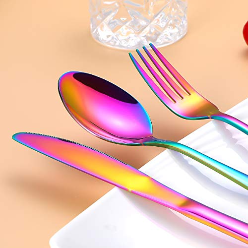 Travel Utensils,Reusable Silverware Set To Go Portable Cutlery Set with a Waterproof Carrying Case for Lunch Boxes Workplace Camping Picnic (Rainbow) - color: Rainbow