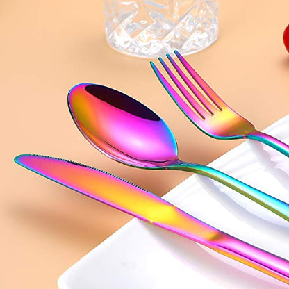 Travel Utensils,Reusable Silverware Set To Go Portable Cutlery Set with a Waterproof Carrying Case for Lunch Boxes Workplace Camping Picnic (Rainbow) - color: Rainbow