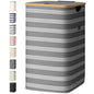 BALEINE Laundry Hamper with Lid, Tall Laundry Baskets with Bamboo Pull Handles, Large Laundry Bin with Internal Support (18 Gal/70L, Grey Pinstripe) - color: Grey Pinstripe, size: 70 liters