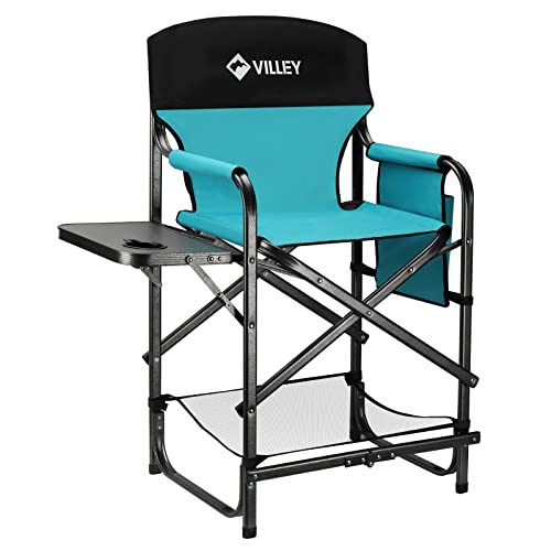 VILLEY Tall Directors Chair, Folding Camping Chair with Footrest | Heavy Duty 900D Fabric Chair Supports 350 LBS, Portable Folding Seat with Foot Rest for Outdoor Events, Camping and Fishing - color: Blue, size: 20"d X 24"w X 41"h