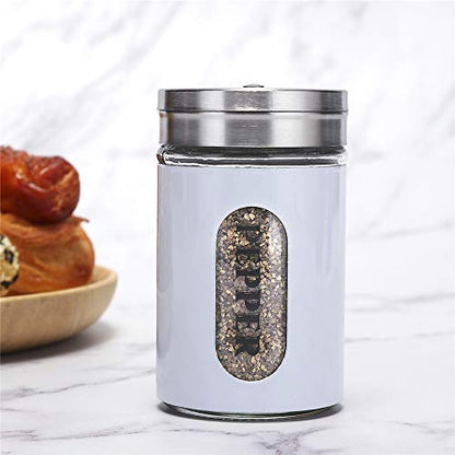 Salt and Pepper Shakers Stainless Steel and Glass Set with Adjustable Pour Holes - color: Stainless Steel,White
