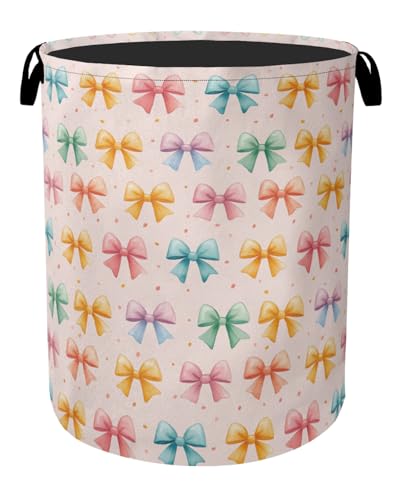 Colorful Bow Foldable Laundry Hamper - Waterproof Fabric Storage Basket with Handles, Clothes Hampers for Laundry,Bedroom,Dorm - color: Colorful Bow