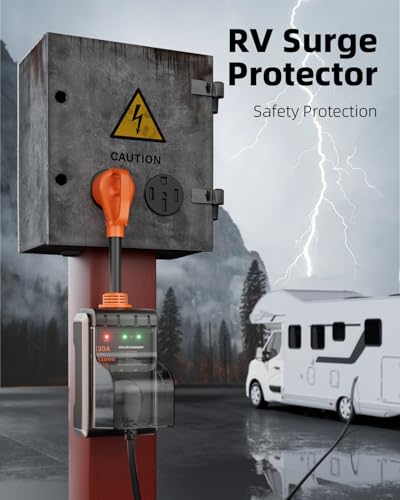 RV Surge Protector 30 amp, 2026 Upgraded 13000J Surge Protection RV Circuit Analyzer 30 amp RV Surge Protector with Waterproof Cover, RV Adapter Plug for Camper, Travel Trailers - TT-30P - size: 30A
