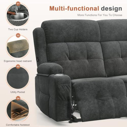 RV Loveseat Recliner Sofa, Reclining Loveseats Couch for RV Furniture, Home Theater Seating with Massage, USB, Insert Pockets, Cup Holders, 150° Wall Hugger RV Recliners Sleeper Sofa - color: Velvety Gray, size: Loveseat-G1