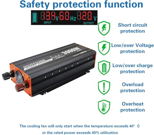 3000 Watt Power Inverter Converter, Car/Truck/RV 12V DC to 110V AC Converter, with LED Display, 3AC Outlets, USB Port - size: 3000W