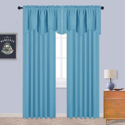 NICETOWN 2 Panels Window Valances Farmhouse 42 x 18 inch Long Window Treatment Thermal Insulated Room Darkening Curtain Valances Rod Pocket for Kitchen/Living Room, Teal Blue - color: Teal Blue, size: 42"W x 18"L (Pack of 2)