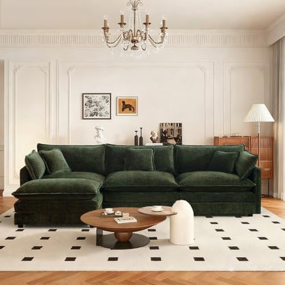 SoarFlash Chenille Sectional Sofa, Comfy L Shaped Modular Coush Sofa with Ottoman, Modern 3 Seat Couch Deep Seat Sofa Set for Living Room,Green - color: Green, size: 3 Seat+1 Ottoman