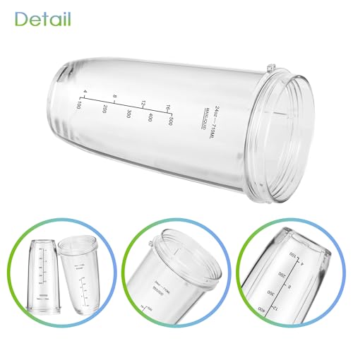 MEET JUICE 7-Fin Blender Replacement Parts for Ninja BL480 BL640 BL642 – 24oz Cup with Lid and Blade, Fits 7-Fin Drive Systems Only