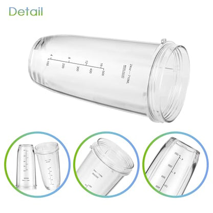 MEET JUICE 7-Fin Blender Replacement Parts for Ninja BL480 BL640 BL642 – 24oz Cup with Lid and Blade, Fits 7-Fin Drive Systems Only