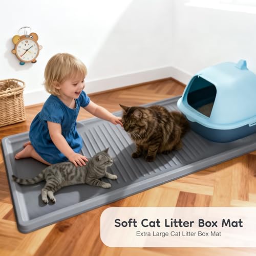 ISSEVE Cat Litter Mat 54" x 27.5" XXL, Extra Large Silicone Mat for Litter Box, 1.38" Raised Edge Urine Proof Litter Trapping Mat Pad for Scatter Control, Soft on Kitty Paws, Protect Floor (Dark Grey) - color: Dark Grey