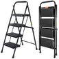 Valeo 4 Step Ladder, 4 Step Ladder for Adults with with Safe-Lock Design, Wide Anti-Slip Pedal, 500lbs Sturdy Steel Ladder, Step Stool Foldable with Cushioned Handle,Black - style: 4 Step Ladder