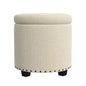 HomePop 18.5" Round Storage Ottoman with Nailheads - Cream Woven - color: Cream Woven